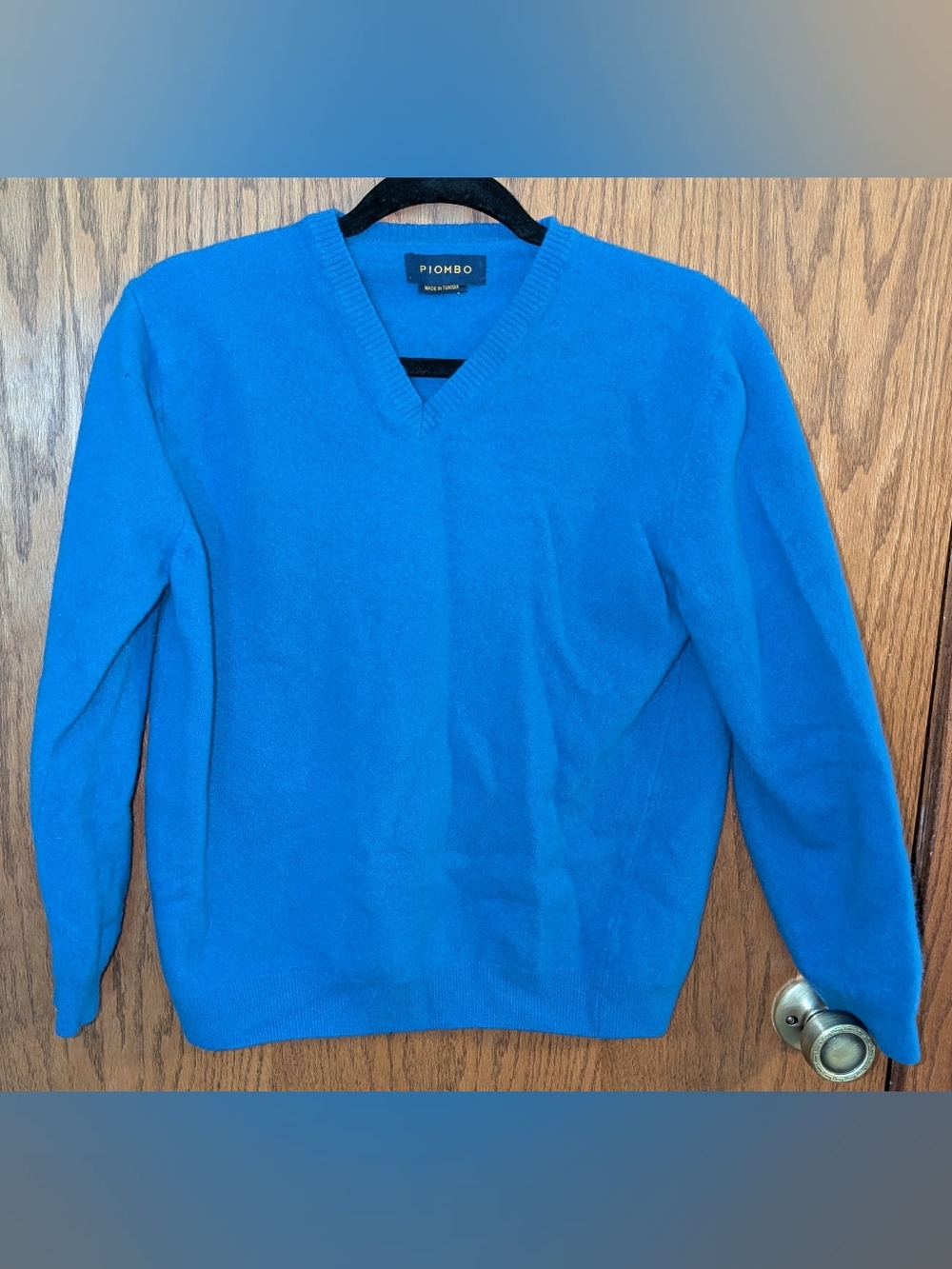 Piombo Men's Blue V-Neck Shrunken Cashmere Sweater